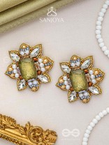 Dyauta -  Star Like Glow - Stone And Beads Hand Embroidered Stud Earrings