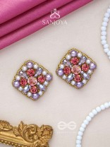 AMANITA - THE HUMBLE GRACE - STONE, BEADS AND PEARLS EMBROIDERED STUD EARRINGS 