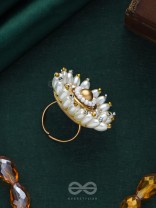 MOTISHOBHINI - THE PEARL RADIANCE - PEARLS AND BEADS EMBROIDERED RING (WHITE & GOLDEN)