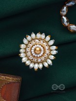MOTISHOBHINI - THE PEARL RADIANCE - PEARLS AND BEADS EMBROIDERED RING (WHITE & GOLDEN)