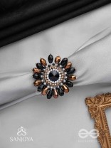 Aralu - Flower In Bloom - Beads, Stone And Glass Drops Hand Embroidered Adjustable Ring (Black & Golden)