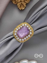 Prakdhipta - Studded With Stone - Stone And Pearls Hand Embroidered Stud Ring (Purple)