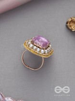 Prakdhipta - Studded With Stone - Stone And Pearls Hand Embroidered Stud Ring (Purple)