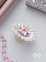 AGALITA - THE FLORAL UNVEILING- STONES AND PEARLS EMBROIDERED RING (PINK & WHITE)