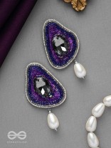 VIRUPATA - THE FREE SPIRITED - STONE, CUT DANA, SEQUINS AND PEARL DROP EMBROIDERED EARRINGS (PURPLE)