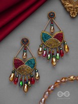 AMOHA - THE MESMERISING TWILIGHT - GLASS DROPS, STONE, CUTDANA AND BEADS EMBROIDERED EARRINGS (MULTICOLOR)