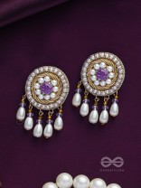 TARUNIKA - A YOUNG BUD - STONE, PEARLS AND BEADS EMBROIDERED EARRINGS (PURPLE & WHITE)