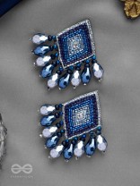 YASAS - THE ILLUMINATED FAME- STONE, CUT DANA AND GLASS DROPS EMBROIDERED EARRINGS (BLUE)