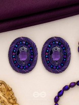KASHYAPI - THE INDIGO GLOW - STONE AND BEADS EMBROIDERED EARRINGS (PURPLE & ROYAL BLUE)