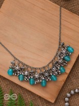 THE OCEAN DROPLETS - STATEMENT EMBELLISHED OXIDISED NECKPIECE