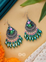 VRINDARANYA - THE LUSH FOREST - SEQUINS, BEADS AND GLASS DROPS EMBROIDERED AND OXIDISED EARRINGS