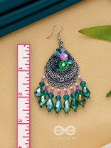 VRINDARANYA - THE LUSH FOREST - SEQUINS, BEADS AND GLASS DROPS EMBROIDERED AND OXIDISED EARRINGS