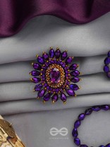 UDYOTINI - TWINKLING RADIANCE - STONE, BEADS AND GLASS DROPS EMBROIDERED RING (PURPLE)