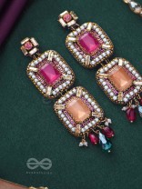 Ananyadharana - The Exclusive Adornment - Stones, Beads And Glass Drops Hand Embroidered Earrings