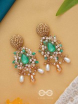 Vaichitrii - Marvellous Beauty - Stone, Beads And Glass Drop Hand Embroidered Earrings