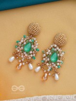 Vaichitrii - Marvellous Beauty - Stone, Beads And Glass Drop Hand Embroidered Earrings