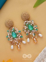 Vaichitrii - Marvellous Beauty - Stone, Beads And Glass Drop Hand Embroidered Earrings