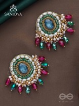 Ritashri - The True Beauty - Stone, Beads And Glass Drops Hand Embroidered Earrings