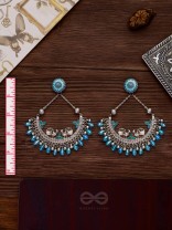 MYSTICAL PEACOCKS IN BLUE - EMBELLISHED OXIDISED EARRINGS
