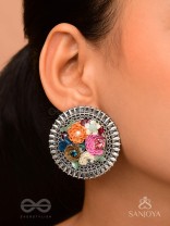 Varnin - The Spring Colors - Sequins, Beads And Stones Hand Embroidered Oxidised Earrings