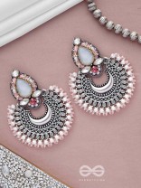 Chandrabhaas - Moon Like Appearance - Beads And Stones Hand Embroidered Oxidised Earrings