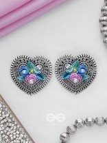 KUSUMAVARTA - THE HEART OF FLOWERS - SEQUINS, BEADS AND PEARLS EMBROIDERED AND OXIDISED STUD EARRINGS
