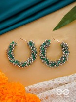 THE MISTLETOE MARVELS - BEADED HOOP EARRINGS (SILVER AND GREEN)