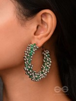 THE MISTLETOE MARVELS - BEADED HOOP EARRINGS (SILVER AND GREEN)