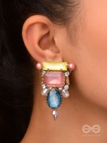 SHRITA - ADORNED WITH STONES - STONE, PEARLS AND GLASS DROP EMBROIDERED EARRINGS
