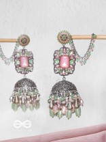 Abhivars - A Shower Of Blossom - Stone And Beads Oxidised And Hand Embroidered Jhumka Earrings