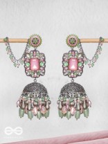 Abhivars - A Shower Of Blossom - Stone And Beads Oxidised And Hand Embroidered Jhumka Earrings