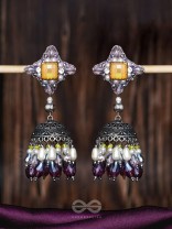 Vasatya - Gradient Of Dusk - Stone And Beads Hand Embroidered And Oxidised Jhumka Earrings