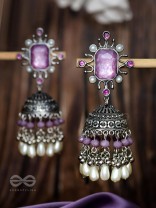 A MYSTICAL DUSK - STATEMENT EMBELLISHED OXIDISED JHUMKA EARRINGS