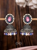  REGAL BLUSHIN' SKY - EMBELLISHED OXIDISED JHUMKA EARRINGS