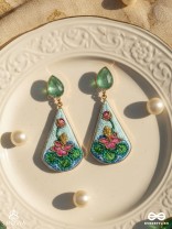 Padmalatā - Lotus Vine Hand-embroidered earrings with Cutdana, Dabka and Resham thread work 