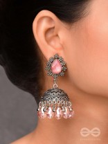 A CORAL CRUSH - EMBELLISHED OXIDISED JHUMKA EARRINGS