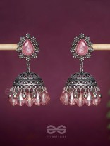 A CORAL CRUSH - EMBELLISHED OXIDISED JHUMKA EARRINGS