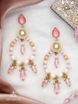 Uthila - Rosey Glow Gala - Golden Embellished Earrings