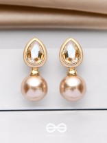 PEARL POP 'N' DROP -  GOLDEN & PEACH EMBELLISHED EARRINGS 