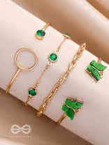 WINGS OF DELIGHT - SET OF 4 GOLDEN & GREEN BRACELETS