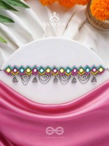 UPARJITAA - RAINBOW RADIANCE - BEADS AND MIRROR EMBROIDERED AND OXIDISED NECKPIECE