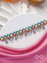 UPARJITAA - RAINBOW RADIANCE - BEADS AND MIRROR EMBROIDERED AND OXIDISED NECKPIECE