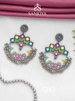 Shrichinmaya - The Eternal Beauty - Mirrors, Beads And Resham Hand Embroidered Oxidised Earrings