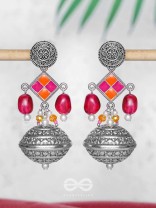 THE PINK MIRAGE - EMBELLISHED OXIDISED JHUMKA EARRINGS