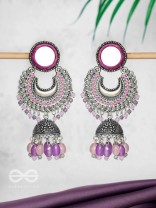 Muktavali - The Ethereal Symphony - Mirror And Beads Hand Embroidered Oxidised Earrings