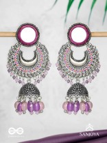 Muktavali - The Ethereal Symphony - Mirror And Beads Hand Embroidered Oxidised Earrings