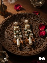 Karidant - The Ivory Elegance - Beads, Polki And Kundan Finished Hand Embroidered Earrings
