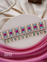 Karika - Prismatic Allure - Stones, Beads And Glass Drops Hand Embroidered Neckpiece