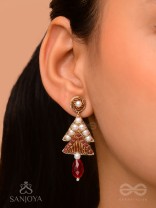 Ucchriti - The Majestic Triangles - Pearls, Dabka And Glass Drop Hand Embroidered Earrings
