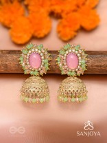Hasyahina - The Blossoming Smile - Stone And Beads Hand Embroidered Jhumka Earrings